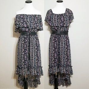 Retro 70s Boho High Low Belted Maxi Dress Sz S NEW M.Fasis Flowy Hippie